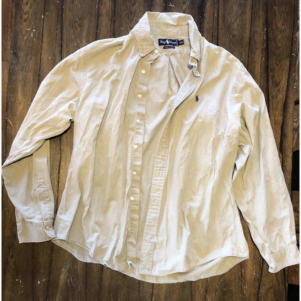 Ralph Lauren Cotton Button Down Shirt Beige Size XXL Long Sleeve